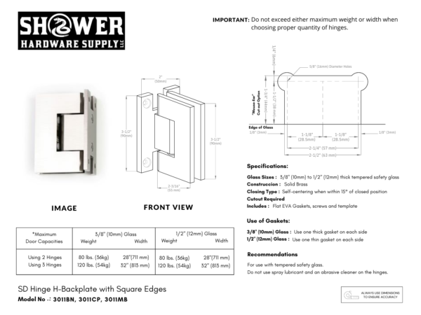 INDIGO HINGE (Non-venom series)  - Standard Duty 90 Degree Hinge H Back Square - 3011