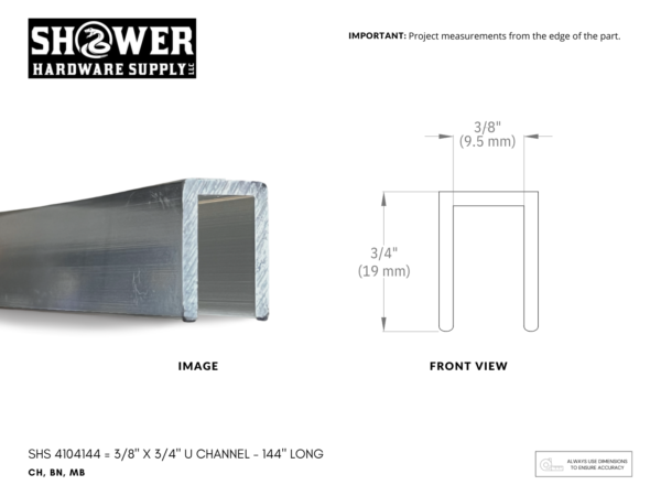 U Channel - SHS4104144 3/8" x 3/4" - 144" Long
