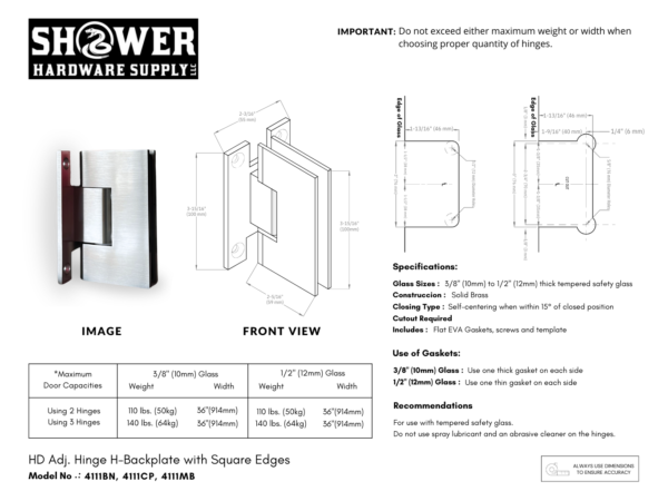 Heavy Duty 90 Degree Hinge H Back Square - 4111