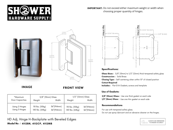 Heavy Duty 90 Degree Hinge H Back Beveled - 4112