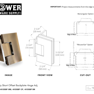 Offset Short Back Plate Heavy Duty Adjustable Hinge Square 4113SBP