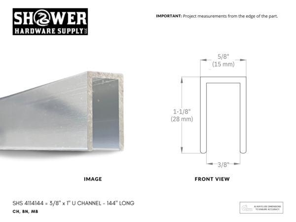 U Channel - SHS4114144 3/8" x 1" - 144" Long
