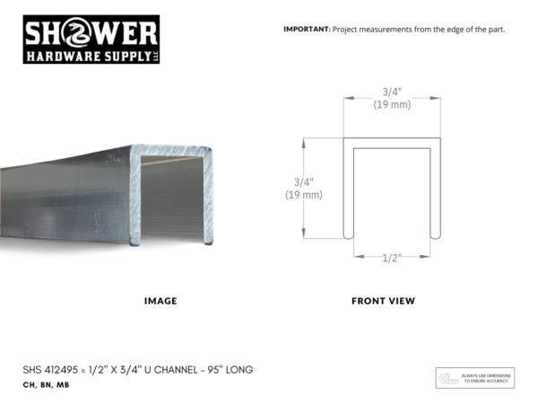 U Channel - SHS412495 1/2" X 3/4" - 95" Long