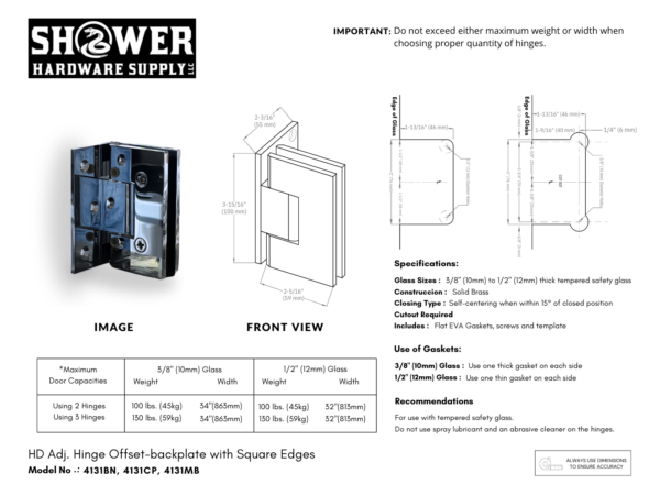 Heavy Duty 90 Degree Hinge Offset Back Square - 4131