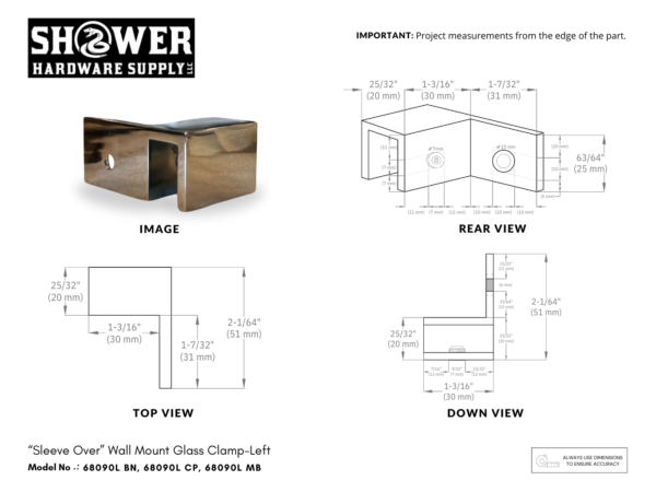 Sleeve Over Wall Mount Clamp Left Hand - 68090L