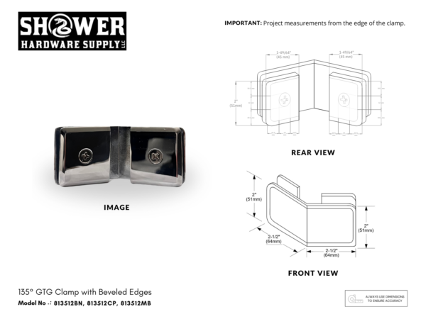 Glass Clamp 135 Degree Beveled - 813512