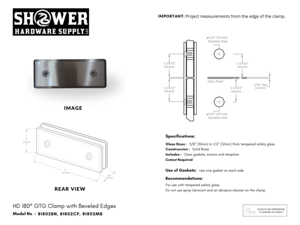 Glass Clamp 180 Degree Beveled Dbl Stud Beveled - 81802