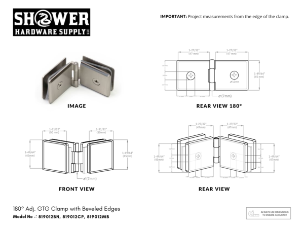 Glass Clamp 180 Degree Adjustable Beveled - 819012