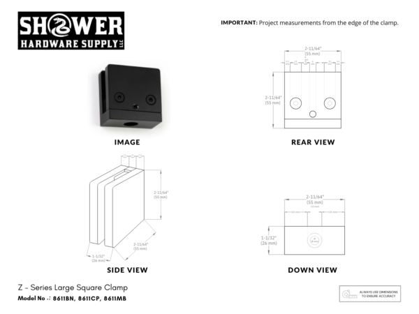 Flat Back Post or Wall Clamp for 3/8" Glass - 8611