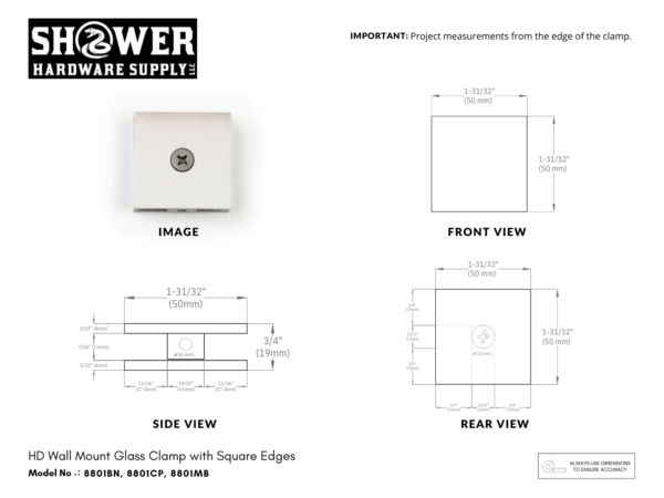 Heavy Duty Wall Mount Clamp Square - 8801