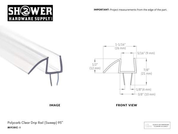 Polycarb Clear Drip Rail (Sweep) 95" - M938C-1