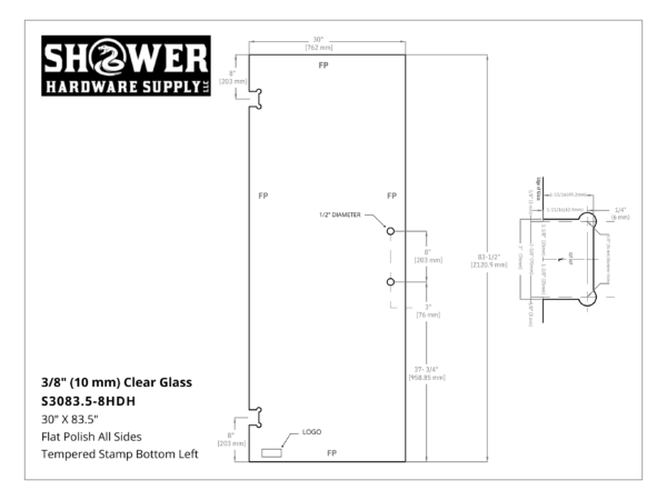 Stock Glass Door W Cut Outs 3083.5-8 Heavy Duty Hinge