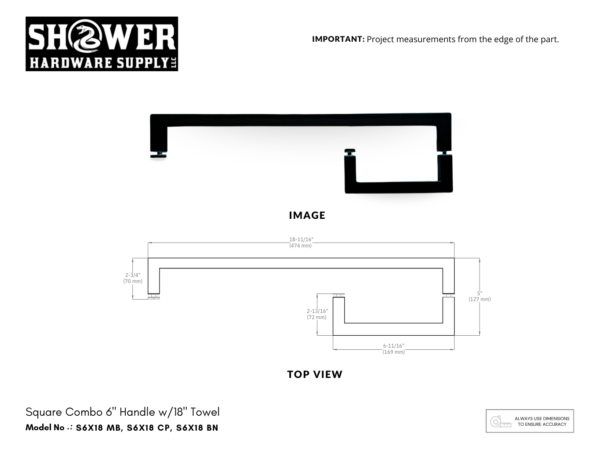 6" x 18" Square Combi Handle