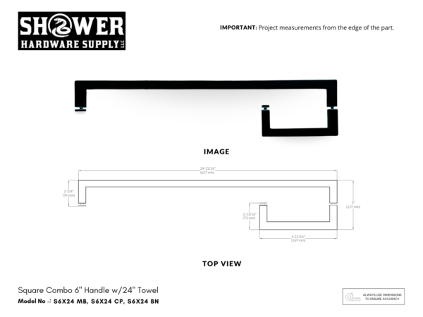 6" x 24" Square Combi Handle